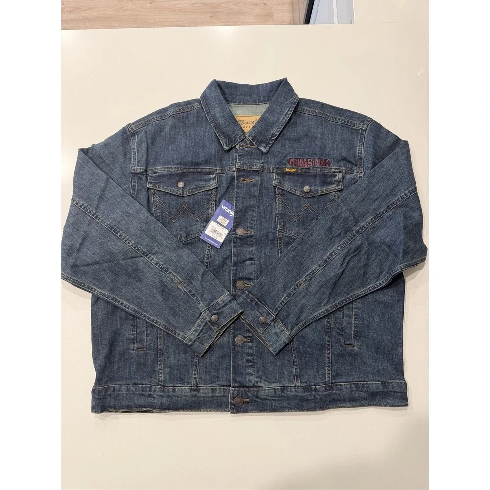 Wrangler Retro Texas A&M Embroidered Denim Jacket Mens XXL Blue WRUJ11180